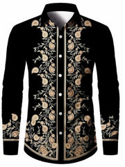 2024 New Men's Retro Fashion Classic Shirt Four Seasons Essential Casual Lapel Button Down Shirt Men's Ethnic Print Party Shirt - SHOWLU FASHION STORE