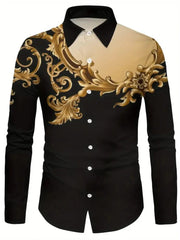 2024 New Men's Retro Fashion Classic Shirt Four Seasons Essential Casual Lapel Button Down Shirt Men's Ethnic Print Party Shirt - SHOWLU FASHION STORE