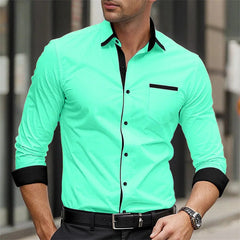 2024 New Men's Shirt Solid Color Splicing Printed Collar Shirt Fashion Business Casual Men's Long Sleeve Street Top 6XL - SHOWLU FASHION STORE
