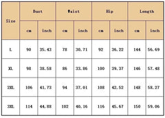 A size chart table for women's clothing showing measurements in centimeters and inches.