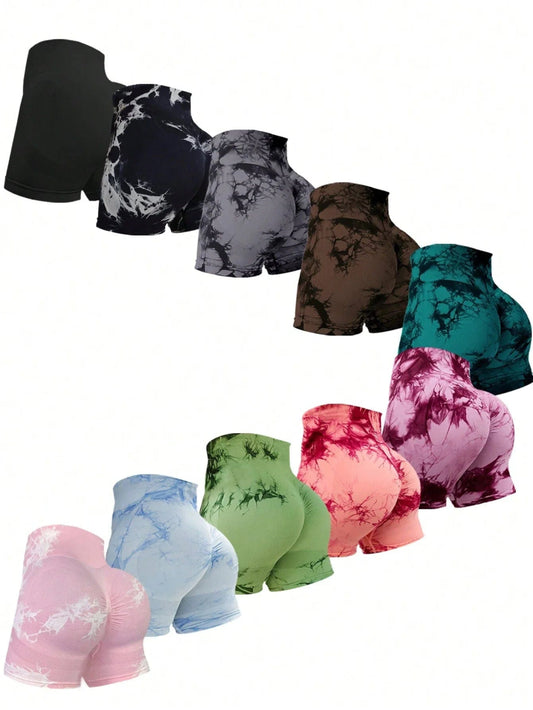 2024 Summer New 12 Color Sexy Tie Dye Shorts Woman Fitness Seamless Butt Lifting Shorts One Pieces Activewear Running Outdoors - SHOWLU FASHION STORE