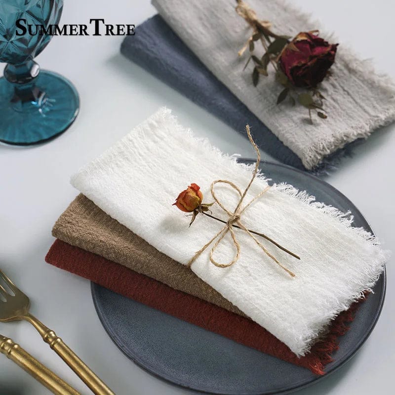 20PCS Napkins 41x41CM Cotton Cloth Gauze Retro Burr Rustic Kitchen Tea Towel Wedding Party Dinner Christmas Napkin Table Decor - SHOWLU FASHION STORE