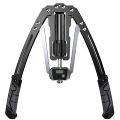 A black hydraulic chest expansion bar with adjustable resistance and a digital display.