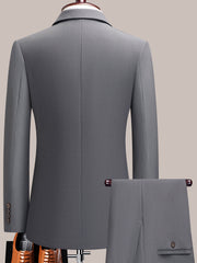 Youth Lapel Double Breasted Suit Set, Business Casual Solid Color Two-piece Set, Four Season Universal Graduation Ceremony Formal Attire, Interview Performance Dress Suit