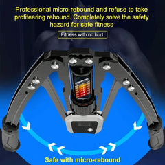 A black hydraulic chest expansion bar with adjustable resistance and a digital display.