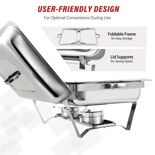 2/4/5/6/8/10packs Stainless Steel Chafing Dish Set 8QT, Premium Rectangle Buffet Food Warmer With Lids, Durable Pans & Fuel Holders - Perfect For Elegant Restaurant Catering, Parties, And Weddings Events - SHOWLU FASHION STORE