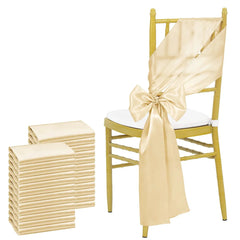 24PCS 17x275cm Sky Blue Satin Chair Sashes Bows Chair Cover Ribbons for Wedding Banquet Party Baby Shower Event Decorations - SHOWLU FASHION STORE