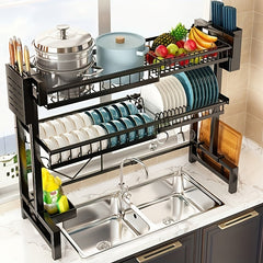 Over Sink Dish Drying Rack Expandable 2-Tier Large Dish Rack Organizer, Carbon Steel Adjustable Kitchen Countertop Storage with Drainage, Capacity for Over Sink Use, Dish Drying Rack for Kitchen Counter SHOWLU FASHION STORE