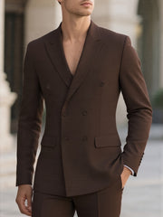 2pcs Men'S Tailored Suit with Notched Lapel & Matching Vest - Slim Fit Formal Wedding & Party Coat, Solid Color Long Sleeve with Pockets, Black/Brown/Beige, Wedding Attire, Sophisticated Style, Notched Lapel Design