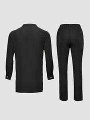 2024 Autumn New, Dashiki Men'S Set, Long Sleeve Top, Chest Embroidery, Hidden Button, Pocket, Round Neck, Split Hem, Elastic Pants, African Clothing, Men'S Casual Shirt and Trousers 2pcs Set, Four Seasons New 1 Set, Street St