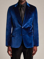 Men's Elegant Velvet Blazer - Royal Blue, Long Sleeve, Double-Breasted with Pockets, Notched Lapel, Perfect for Fall and Winter Formal Events SHOWLU FASHION STORE