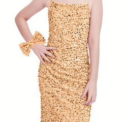 Girls Sparkling Black Sequin Velvet Bodycon Mini Dress with Bow - Spaghetti Strap Party Dress for Dance Recitals, Birthdays & Special Occasions, Birthday Celebration Outfit | Sleek Silhouette Design, Dresses for Girls