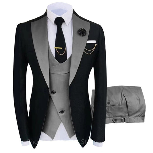 3 Pieces Men Business Suits Sets / Male Groom Wedding Banquet Solid Color High End Custom Large Size Brand Blazers Jacket Coat - SHOWLU FASHION STORE