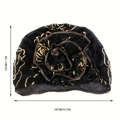 4pcs Elegant Floral Lace Turban Hats for Women - Stretchy Lightweight Breathable Polyester Hijab Scarf with Ruffled Edges, 4 Colors (White/Blue/Red/Golden) for Ramadan, Chemo, Everyday Glamour, Stylish Headwear, Sophisticated