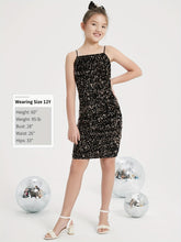 Girls Sparkling Black Sequin Velvet Bodycon Mini Dress with Bow - Spaghetti Strap Party Dress for Dance Recitals, Birthdays & Special Occasions, Birthday Celebration Outfit | Sleek Silhouette Design, Dresses for Girls