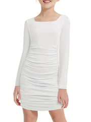 Girls Ruched Bodycon Dress Double Lined Teen Tween Tight Short School Dance Homecoming Graduation Party Formal