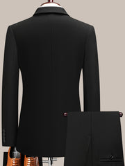 Youth Lapel Double Breasted Suit Set, Business Casual Solid Color Two-piece Set, Four Season Universal Graduation Ceremony Formal Attire, Interview Performance Dress Suit