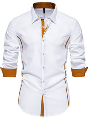 Men's contrast trim button-down shirt by Trendsi, featuring a classic collar and long sleeves with stylish contrast accents.