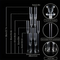 37.7 Inches Tall Large 10 Arm Acrylic Candelabra Centerpieces for Tables, Floor Clear Tall Candlesticks Holder with Removable Lampshade for Wedding Party Home Decoration, Fit 0.82" LED Candles - SHOWLU FASHION STORE