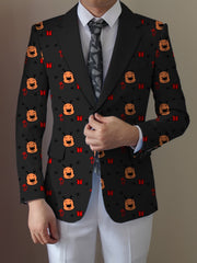 Men's Playful Cartoon Face & Stripes Blazer - Casual Polyester & Elastane, Button-Up with Notch Lapel, Non-Transparent, All-Season, Easy Care Hand or Dry Clean Only, Comfortable Suit|Stylish Suit|Structured Fit SHOWLU FASHION STORE