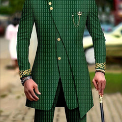 Men's Casual Long-sleeved Two-piece Suit, Mid-length Top And Trousers