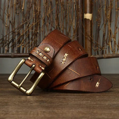 3.8CM Men High Quality Genuine Leather Belt Luxury Designer Brass Pin Buckle Belts Pure Cowskin Vintage Strap Male Jeans for Man - SHOWLU FASHION STORE