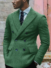 Retro Lapel Collar Herringbone Pattern Double-breasted Blazer SHOWLU FASHION STORE