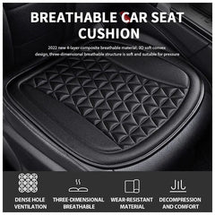 A black, diamond-quilted car seat cushion with a breathable, textured surface.