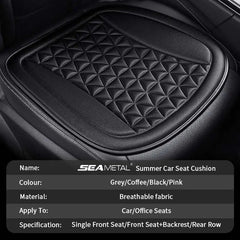 A black, diamond-quilted car seat cushion with a breathable fabric surface.