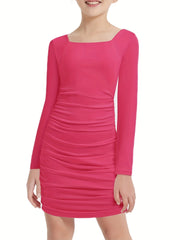 Girls Ruched Bodycon Dress Double Lined Teen Tween Tight Short School Dance Homecoming Graduation Party Formal