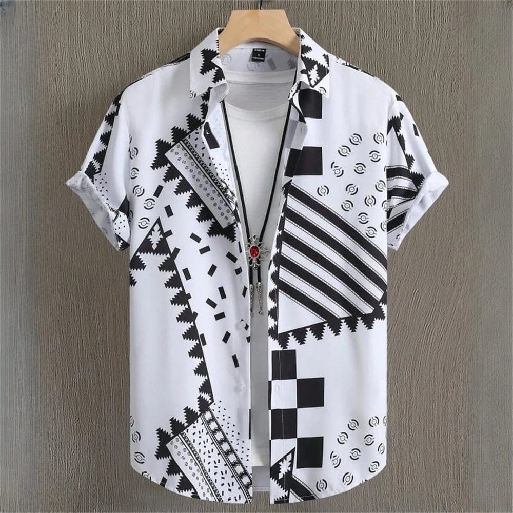 3D Printed Geometry Men's Shirts Color Block Graphics Fashion Button Short Sleeve Lapel Hawaiian Blouse shirts for men Summer - SHOWLU FASHION STORE