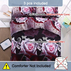 3pc Luxury Flower Printed Duvet Cover Set - Luxuriously Soft & Hypoallergenic, Vibrant Pattern for Bedroom & Guest Room Decor - Includes 1 Duvet Cover + 2 Pillowcases, Machine Washable (No Duvet Core) - SHOWLU FASHION STORE