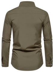 Men's contrast trim button-down shirt by Trendsi, featuring a classic collar, long sleeves, and stylish contrast details.