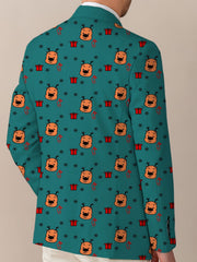 Men's Playful Cartoon Face & Stripes Blazer - Casual Polyester & Elastane, Button-Up with Notch Lapel, Non-Transparent, All-Season, Easy Care Hand or Dry Clean Only, Comfortable Suit|Stylish Suit|Structured Fit SHOWLU FASHION STORE