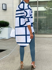 Elegant Women's Long Sleeve Shirt with Unique Print & Button Detail - Casual Polyester Blend, Machine Washable