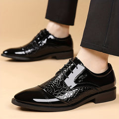 KJSOP Men'S Glossy Brown Faux Cover Dress Shoes - Glossy Brown Pointed Toe Business & Wedding Shoes with Glossy Brown Lace-Up Closure, Cushioned Insole & Non-Slip Rubber Sole, Formal & Semi-formal Footwear For Office, Wedding