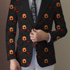 Men's Playful Cartoon Face & Stripes Blazer - Casual Polyester & Elastane, Button-Up with Notch Lapel, Non-Transparent, All-Season, Easy Care Hand or Dry Clean Only, Comfortable Suit|Stylish Suit|Structured Fit SHOWLU FASHION STORE