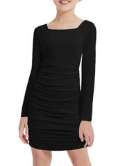 Girls Ruched Bodycon Dress Double Lined Teen Tween Tight Short School Dance Homecoming Graduation Party Formal