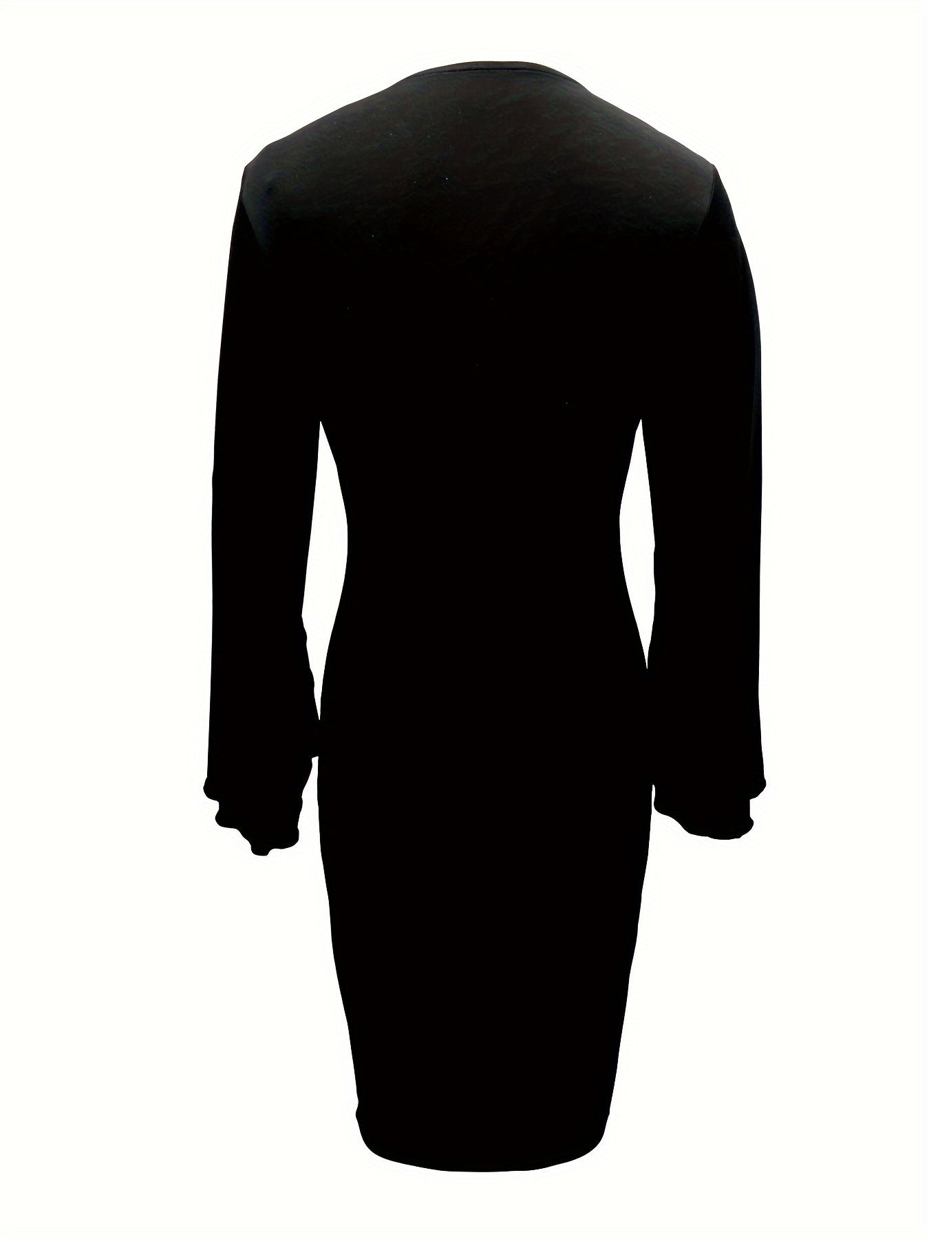 A black long-sleeved bodycon dress with a crew neck and split cuffs.