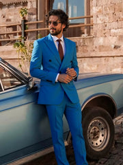 Mens Suits Double Breasted Tuxedo Set - Slim Fit 2 Piece Formal with Peak Lapel (Blazer & Pants) for Wedding Prom Homecoming