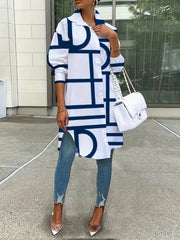 Elegant Women's Long Sleeve Shirt with Unique Print & Button Detail - Casual Polyester Blend, Machine Washable