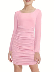 Girls Ruched Bodycon Dress Double Lined Teen Tween Tight Short School Dance Homecoming Graduation Party Formal