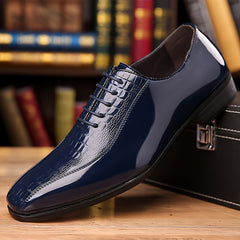 Men's Elegant Black Dress Shoes - Glossy Finish, Pointed Toe, Lace-Up Business & Formal Style for Weddings, Parties, and Casual Attire SHOWLU FASHION STORE