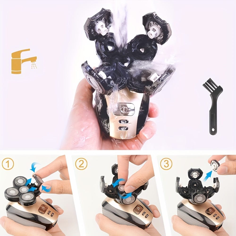 5 - Head Men's Electric Shaver - Rechargeable, Cordless, Travel - Friendly, Wet/Dry Shaving, LED Display, Easy Cleaning, Compact Grooming Kit for Him, Perfect for Travel and Daily Use - SHOWLU FASHION STORE