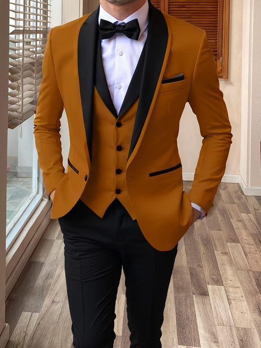 Men's 3pcs Suit Shawl Lapel Formal Wedding Party Events Vintage Western Suit Casual Business Workwear Suit 34S 36S 38S 40R 42R 11.62gal 12.15gal