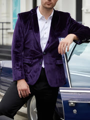 Men's Elegant Velvet Blazer - Royal Blue, Long Sleeve, Double-Breasted with Pockets, Notched Lapel, Perfect for Fall and Winter Formal Events SHOWLU FASHION STORE