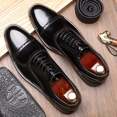 Men's Split Cow Leather Upper Solid Color Cap Toe Microfiber Upper Oxford Shoes, Comfy Non Slip Rubber Sole Durable Formal Shoes, Men's Footwear SHOWLU FASHION STORE