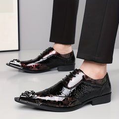 QRLQRL Men's British Style s - PU Low-Top Lace-Up Formal & Casual Shoes with Iron Toe, Pointed Toe Low Heel (No Block Heel) - Wedding, Office, Daily Wear - All-Season Versatile British-Inspired Footwear