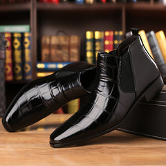 New Style Fashion British Pointed Toe Shoes High Ankle Suit Formal Men'S Boots Business Short Boots Chelsea Boots Men Shiny Surface SHOWLU FASHION STORE
