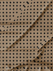 A men's short sleeve crew neck t-shirt featuring a brown fabric with a black polka dot pattern.